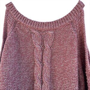 ALYA Chunky Knit Cold Shoulder Long Sleeve Sweater - Women's Small - pink, white